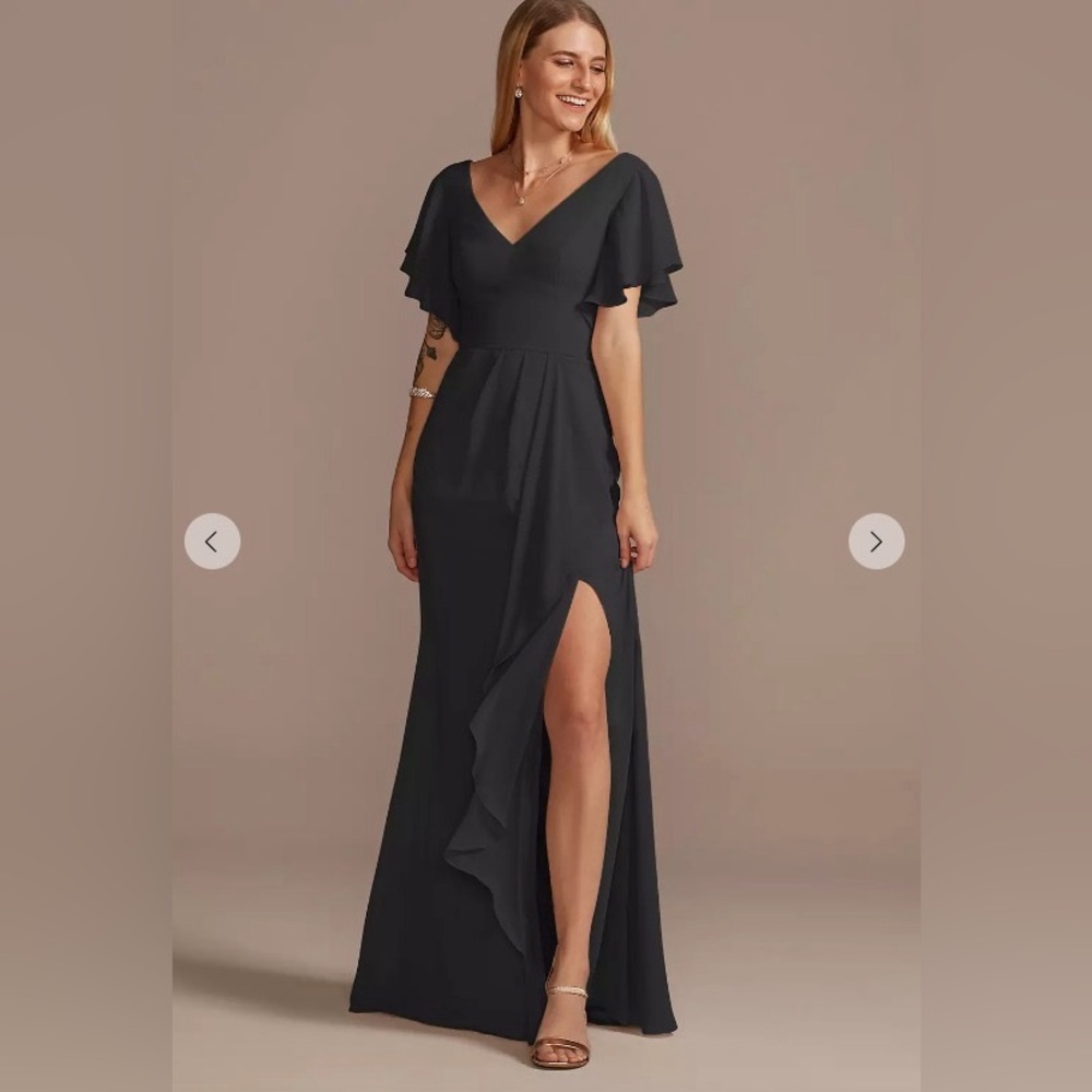 David’s Bridal bridal flutter sleeve dress with cascade